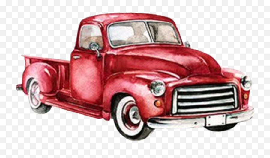 Watercolor Vintage Truck Red Pickup - Transparent Vintage Truck Png,Red Truck Png