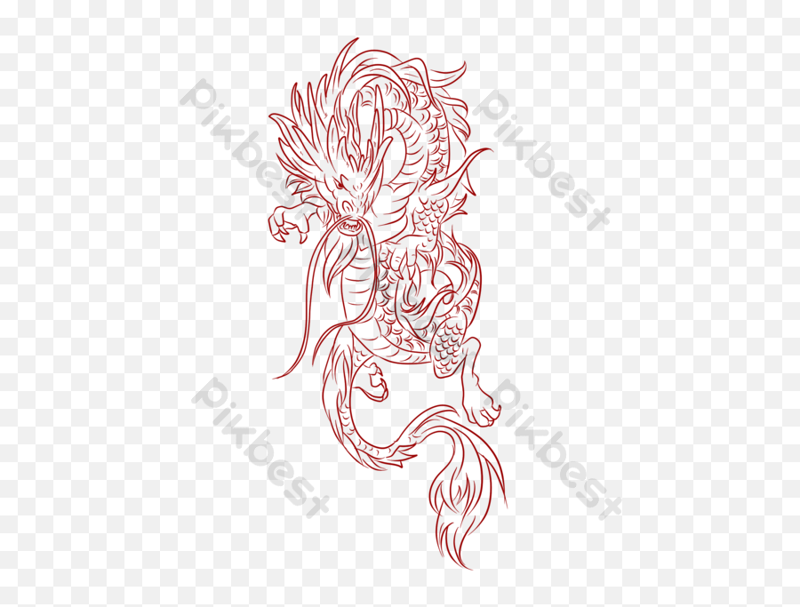 Red Chinese Dragon Paper Cut Vector Picture Png Images Psd - Chinese Dragon Tattoo Png,Red White Black Dragon Icon