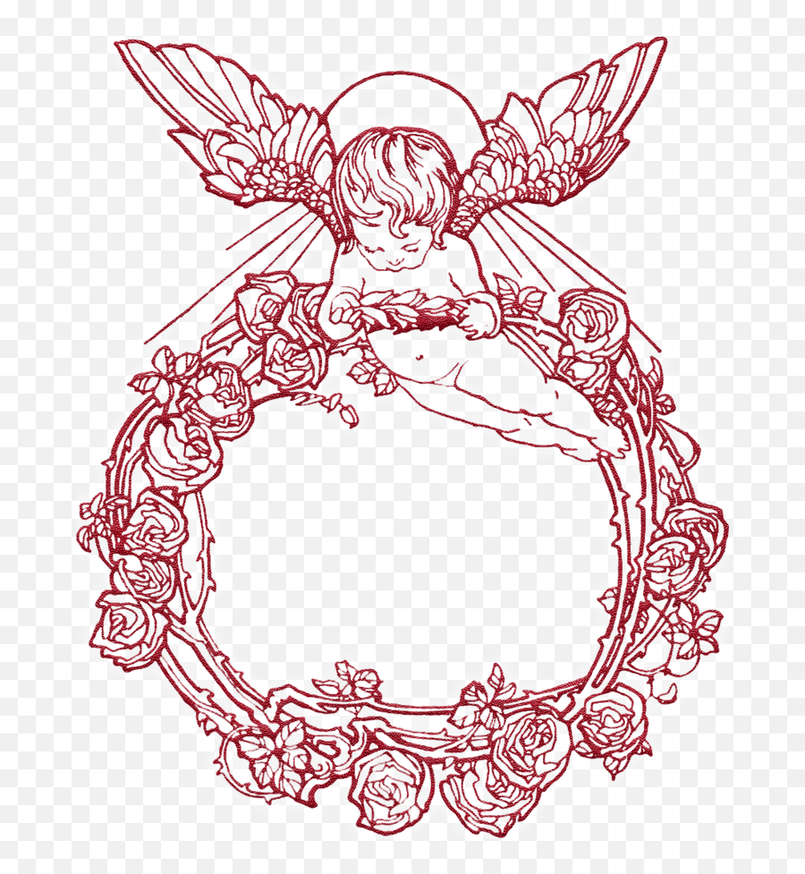 Cherub Rose Wreath Ex Libris - Clip Art Frame Png,Cherub Png