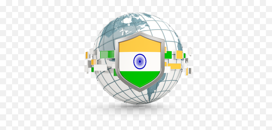 Globe With Shield Illustration Of Flag India - India Globe Icon Png,India Icon