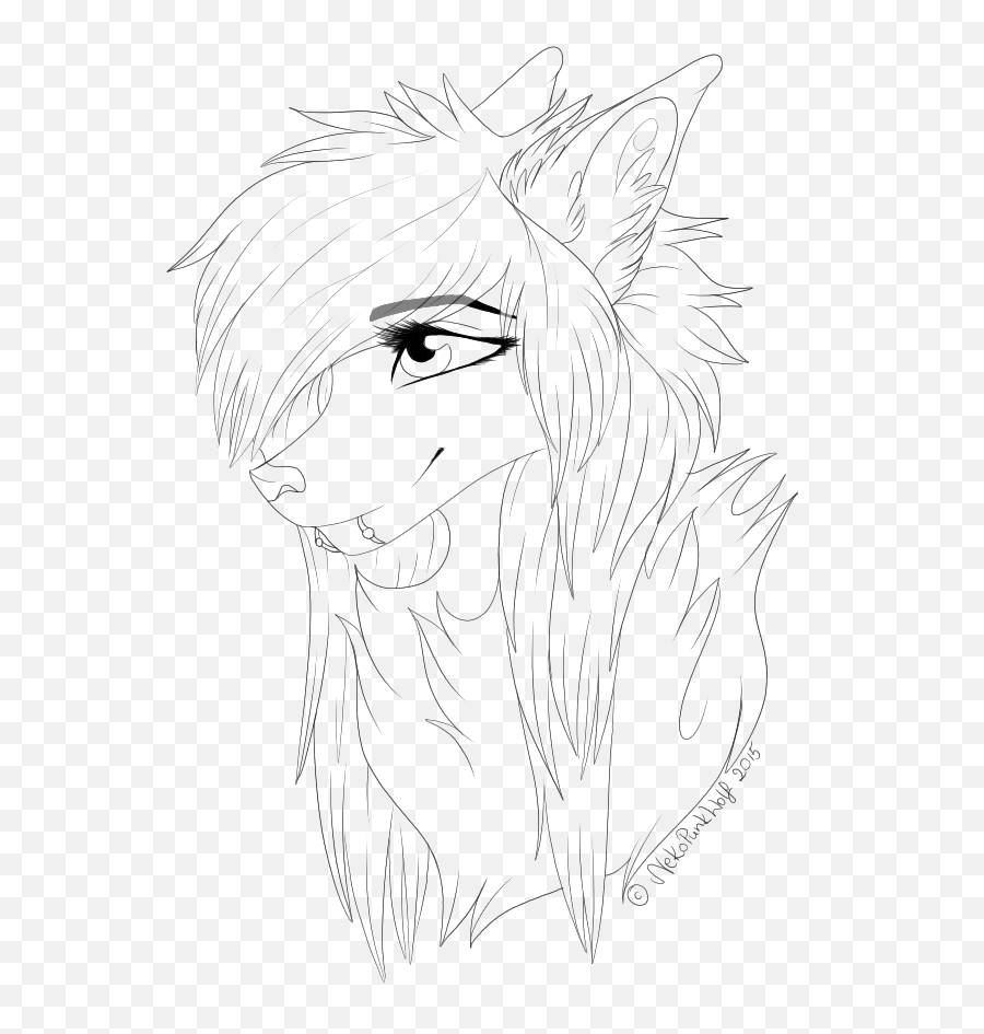 Female Wolf Png Image Background - Wolf Cute Anime Lineart,Girl Drawing Png