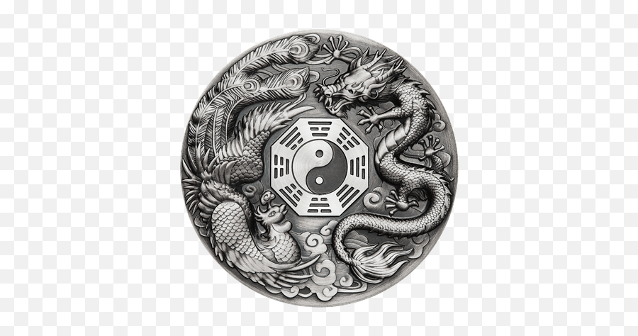 Dragon And Phoenix - 5 Oz Emkcom Silver Coin Png,Dragon Symbol Png