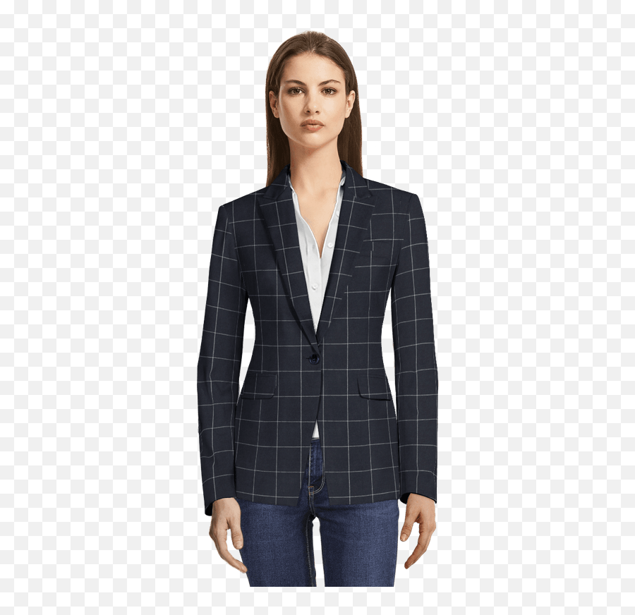 Blue Window - Pane Linencotton Onebutton Blazer With Peak Lapels Blazer Rojo Png,Window Pane Png