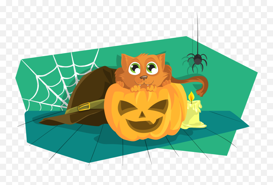 Halloween Cat And Spider Clipart Free Download Transparent - Historia De Halloween Para Niños Png,Halloween Cat Png