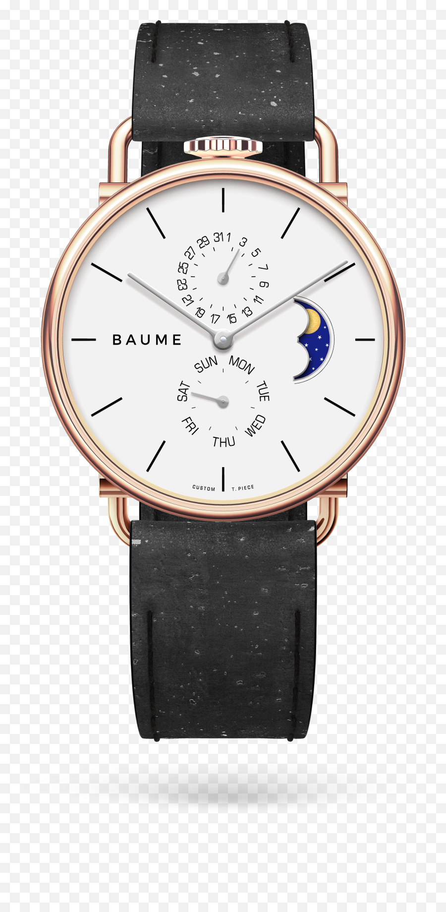 Custom Watch 41mm Moonphase Unisex Miyota Golden Case Black Cork Strap White Dial Steel Hands - Watch With Moon Phase Png,Master Hand Png