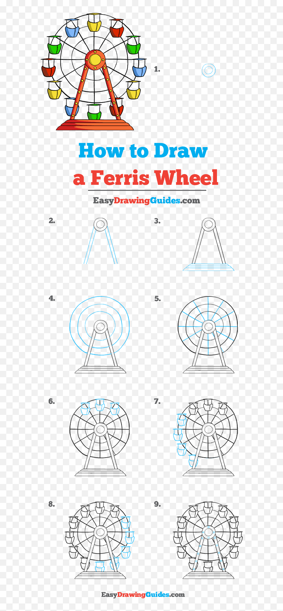 How To Draw A Ferris Wheel - Really Easy Drawing Tutorial Draw A Ferris Wheel Step Png,Ferris Wheel Png