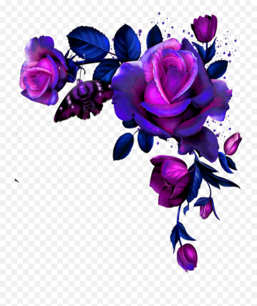 Rosen Rose Blue Purple Flower Sticker By Lionessa - Blue Flower Border Design Png,Purple Flower Transparent