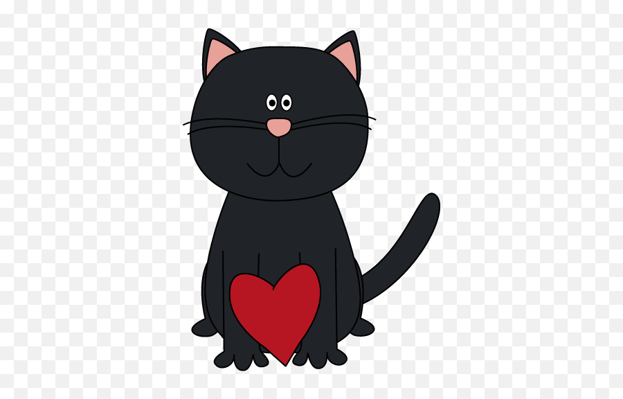 Black Cat And Red Heart Clip Art - Black Cat And Red Heart Image Black Cat With Hearts Png,Red Heart Png