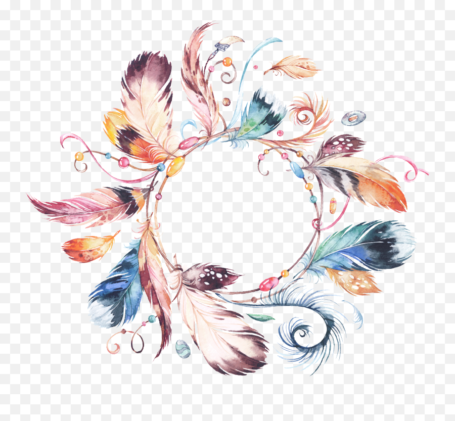 Download Flower Garland Bouquet Tribal Wreath Watercolor - Png Transparent Feather Wreath,Ornaments Png