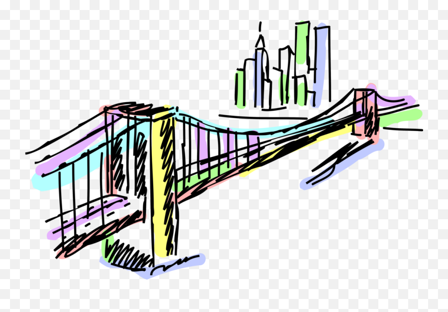 Vector Illustration Of Brooklyn Bridge - Brooklyn Bridge Cartoon Drawing Png,Brooklyn Bridge Png