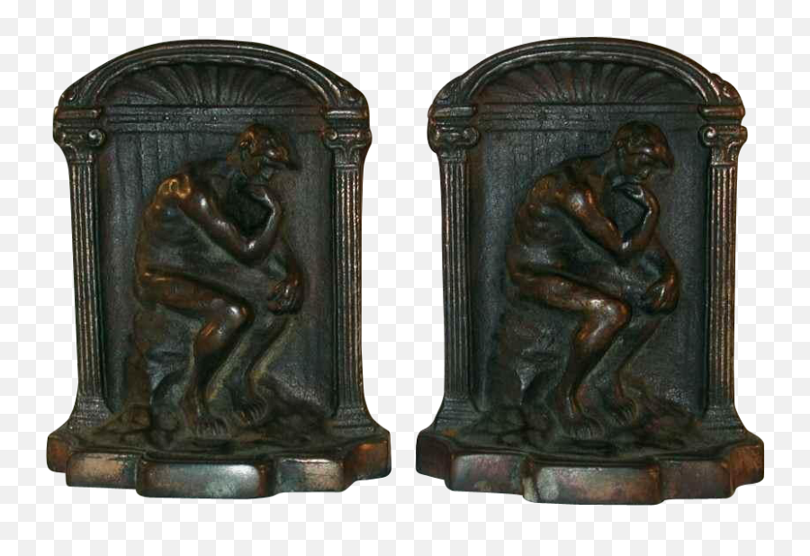 Vintage Bronzed Cast Iron Bookends Auguste Rodinu0027s The - Carving Png,The Thinker Png