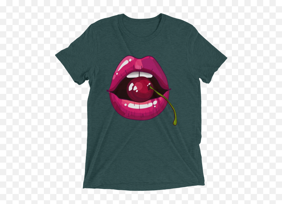 Sexy Cherry Lips With Open Mouth Short Sleeve T - Shirt Mouth Cherry Shirt Png,Open Mouth Png