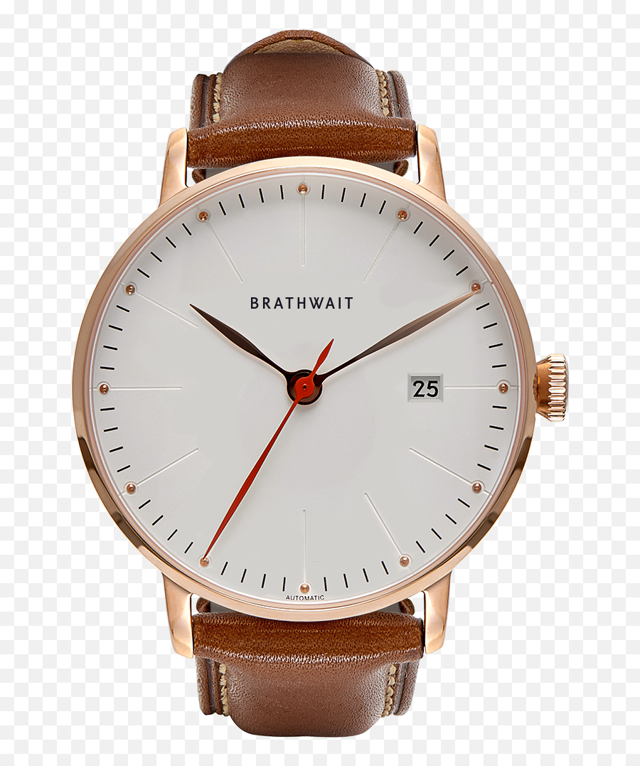 Automatic Rose Gold Watch - Brown Topgrain Italian Leather Strap Brathwait Watches Png,Hex Icon Watch Band
