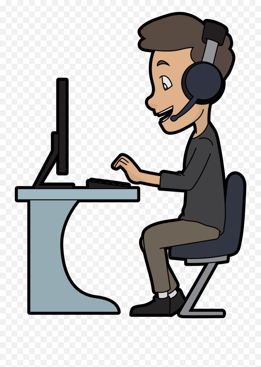 Filecartoon Call Centre Guy Using A Computersvg - Active Learning Machine Learning Png,Cartoon Headphones Png