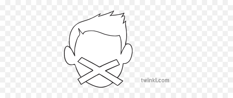 Face With X Over Mouth Ks3 Black And White Illustration - Twinkl X On Mouth Drawing Png,Black X Png