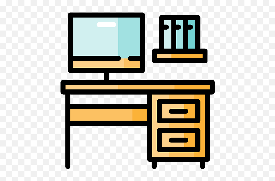 Colorful Office Desk With Computer Icon Transparent Png - Design D Espace Dessin Facile,Computer Icon Transparent Background