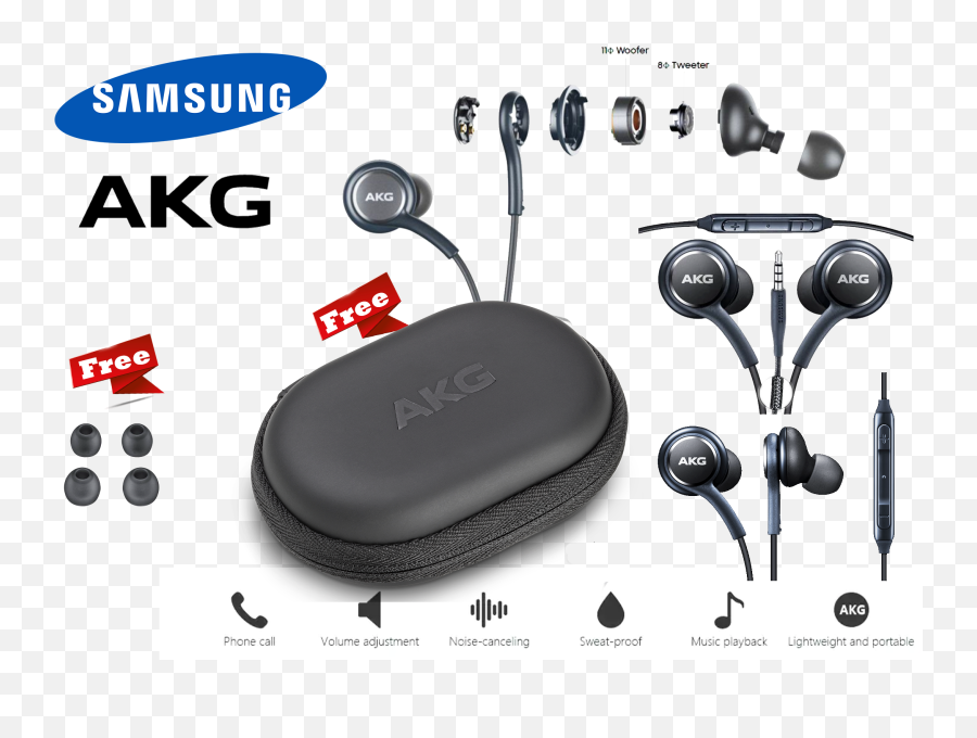Akg Stereo Headphones Handsfree Earphone In Ear Earbud With Pouch - Samsung Earphone With Pouch Png,Samsung Galaxy S5 Microphone Icon Missing