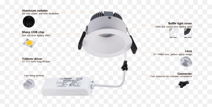 8w Baffled Anti Glare Dimmable Led Recessed Downlight V6081 - Portable Png,Light Glare Transparent