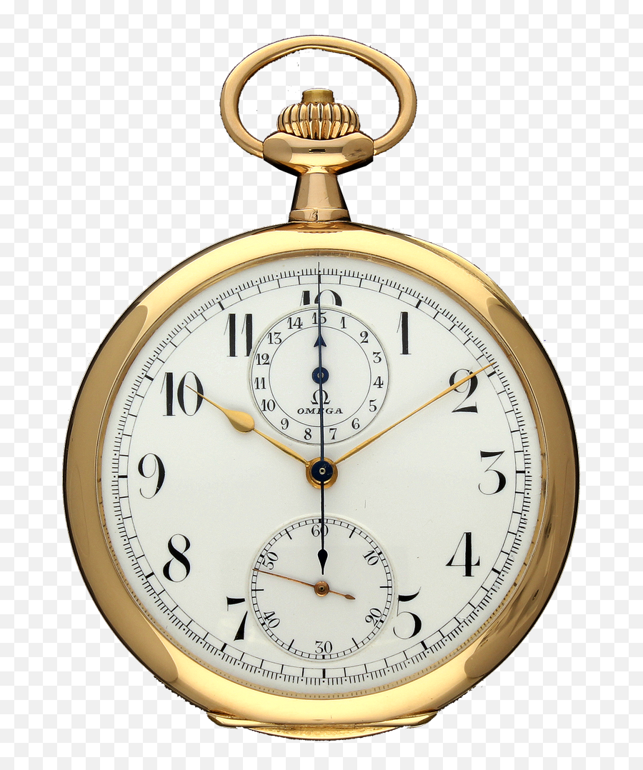 1906 14ct Gold Open Faced Chronograph Pocket Watch With Enamel Dial By Omega - Omega Chronograph Pocket Watch Png,Pocket Watch Png