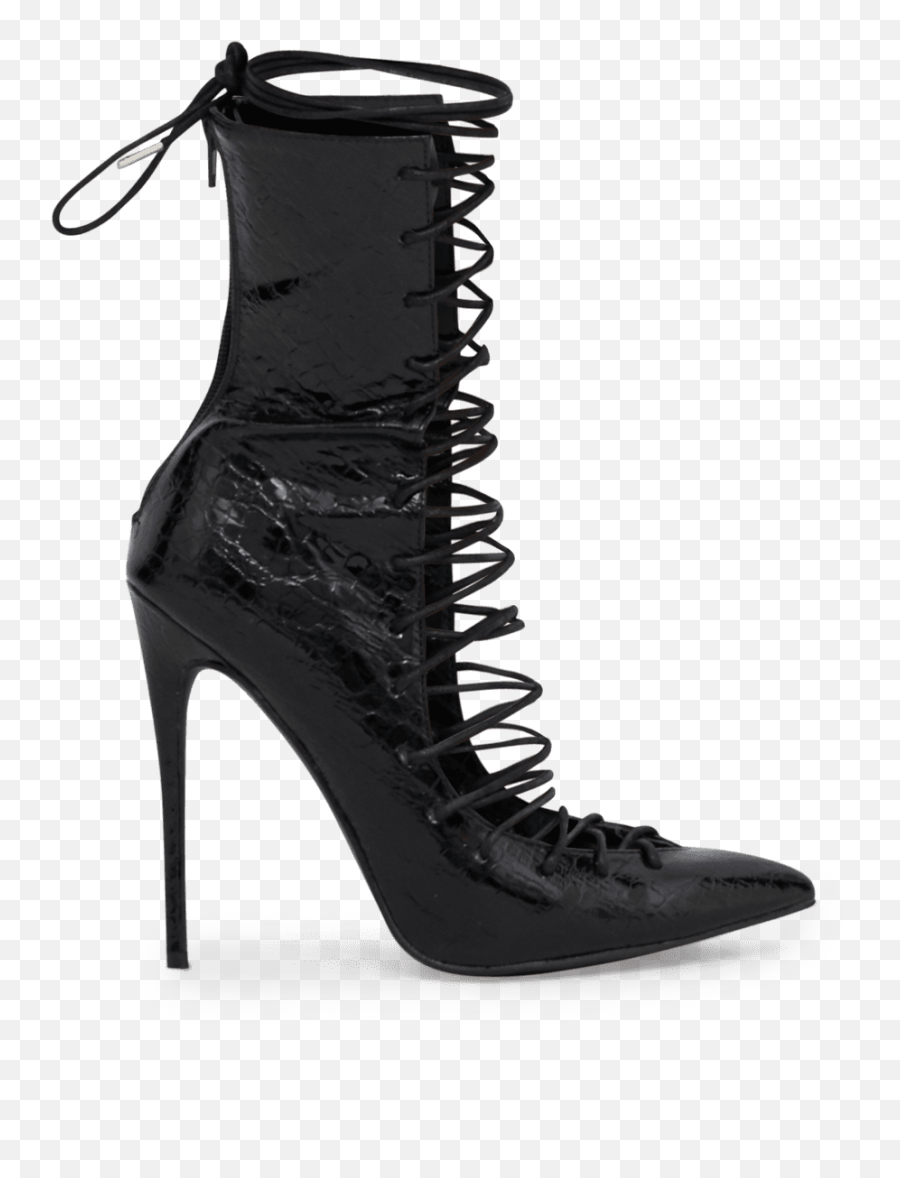 Black Lace Up Detail Croc Pu Stiletto Boots You Can Now - Kourtney Kardashian High Heels Brand Png,Croc Png