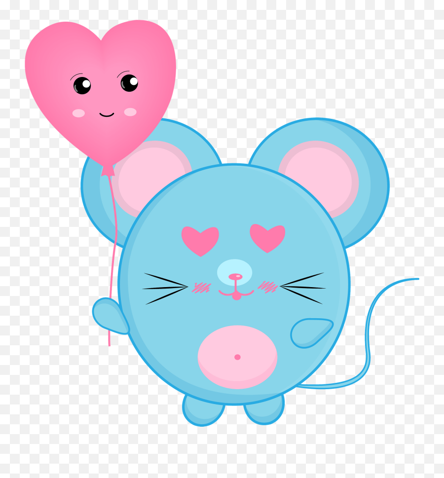 Cartoon Mouse With Heart Balloon Clipart Free Download - Blue And Pink Mouse Cartoon Png,Heart Cartoon Png