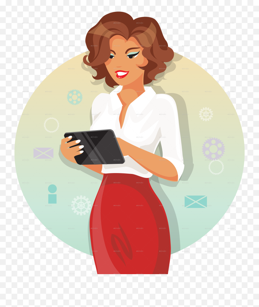 Business Woman With A Tablet - Business Woman Png Clipart,Cartoon Woman Png