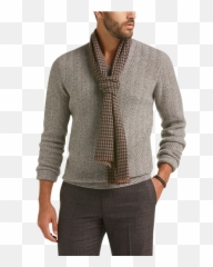 Joseph Abboud Collection Black U0026 Taupe Check Cashmere Scarf - Long Sleeve png