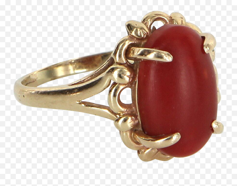 Ox Blood Red Coral Cocktail Ring Vintage 14 Karat Gold - Gold Red Coral Ring Png,Red Ring Png