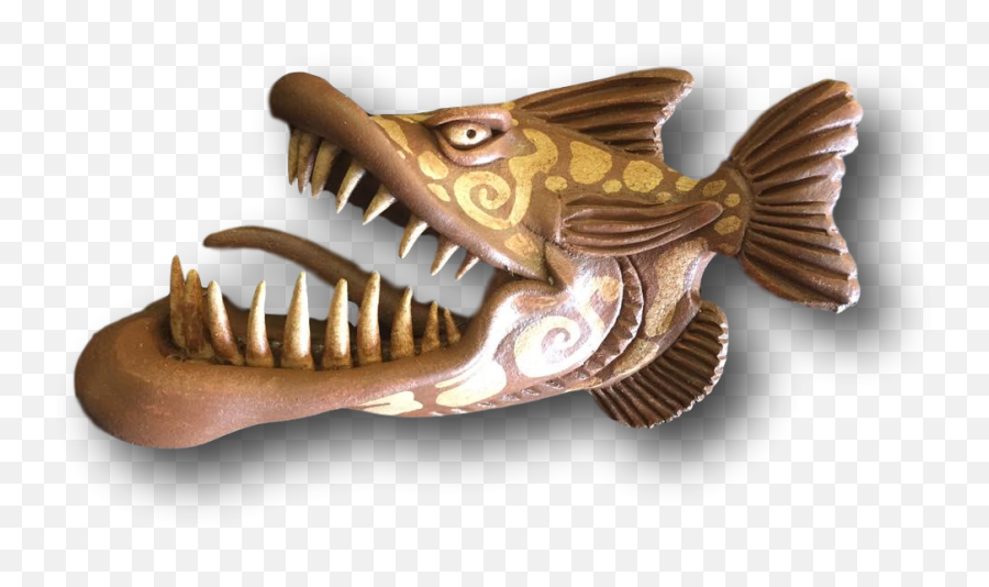 Fish Skeleton Png - Brown Tribal And Toothy Fish With Animal Figure,Fish Skeleton Png