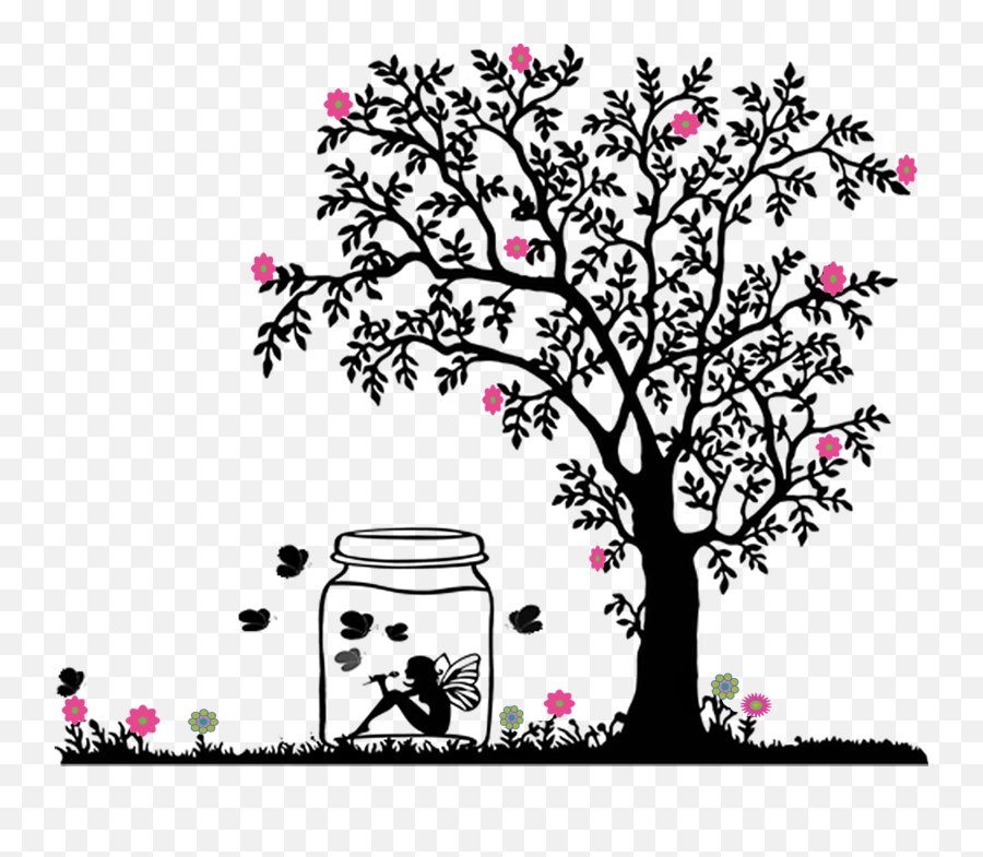 Design Jar Tree Drawing Animation - Girl In Tree Silhouette Png,Girl Drawing Png