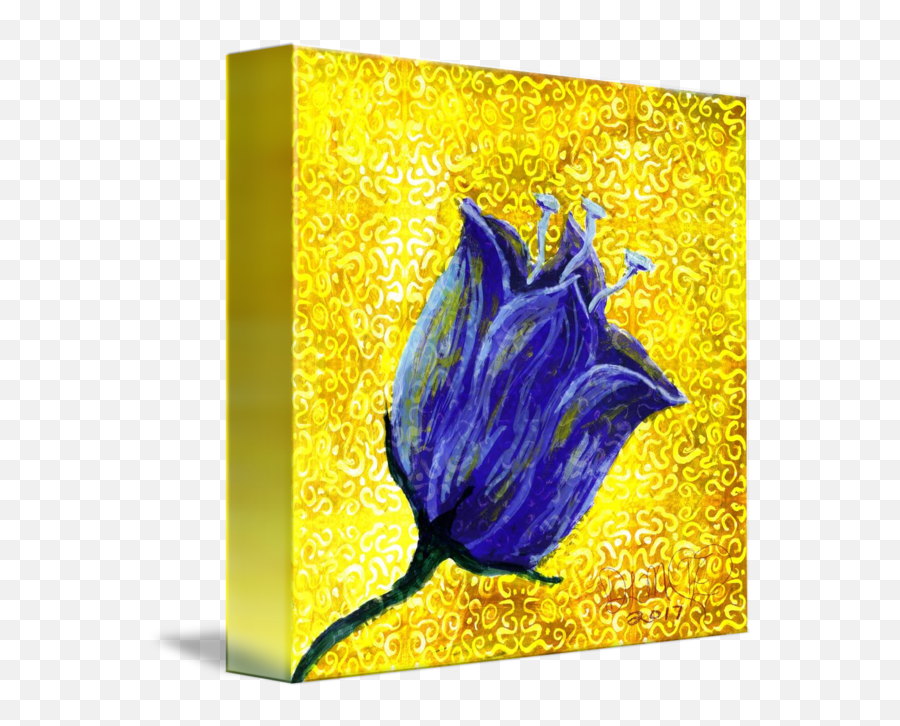 Purple Tulip And Swirly Yellow Background By Dawna Morton - Flower Painting With Yellow Background Png,Yellow Background Png