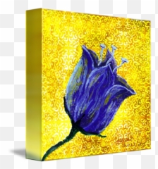Purple Tulip And Swirly Yellow Background By Dawna Morton - Flower Painting With Yellow Background png