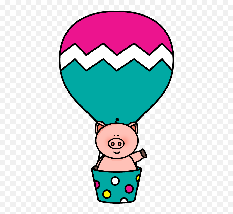 Pig In A Hot Air Balloon Clip Art Image - Clipartandscrap Cute Cartoon Hot Air Balloon Clipart Png,Hot Air Balloon Transparent
