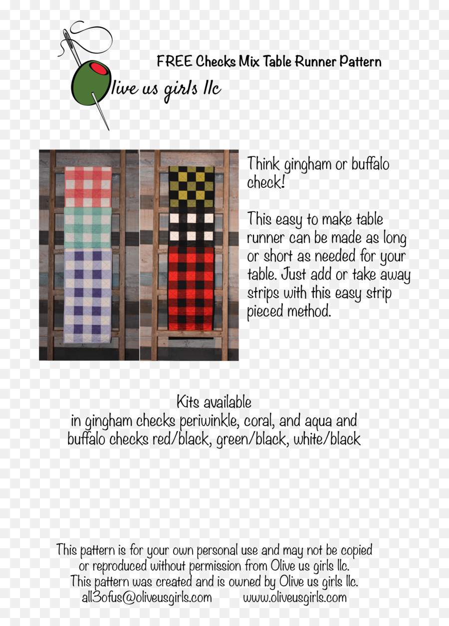 Checks Mix Table Runner Free Digital Pattern U2013 Olive Us Girls - Vertical Png,Checks Png