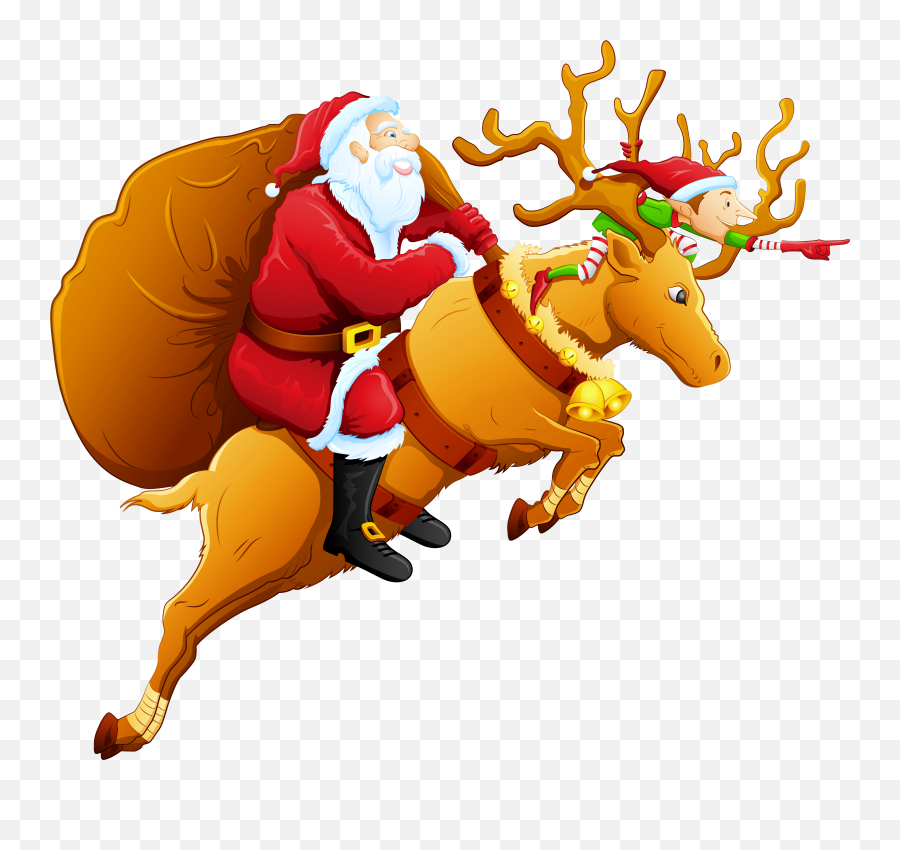 Christmas Png Santa And Reindeer Clip Art Clipart - Santa On A Reindeer,Santa Png