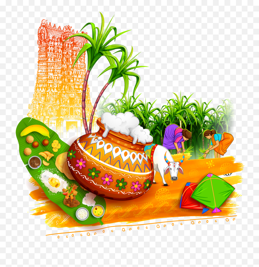 Best Latest Vector Pongal Pot With Traditional Temple Images - Transparent Happy Pongal Png,Free Png