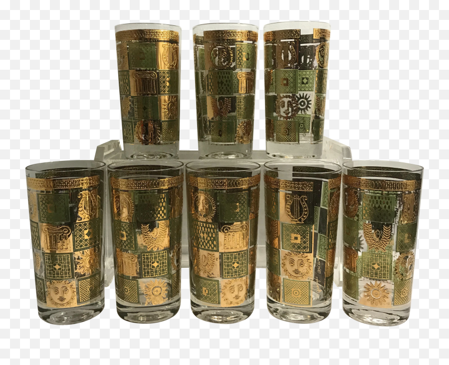 Georges Briard Golden Celeste Mid - Century Modern Glasses Set Of 8 Pint Glass Png,8 Bit Glasses Png