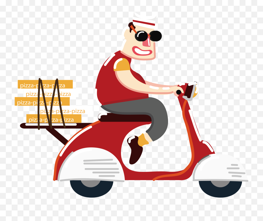 Pizza Fast Food Motorcycle Ride A To - Cartoon Moped Pizza Ride Motorbike Png Cartoon,Pizza Cartoon Png