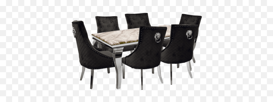 Imperial White Smoke Dining Table 16m With 6 Black Plush Lion Duke Chairs - Knocker Chairs Blue Table Png,White Smoke Transparent