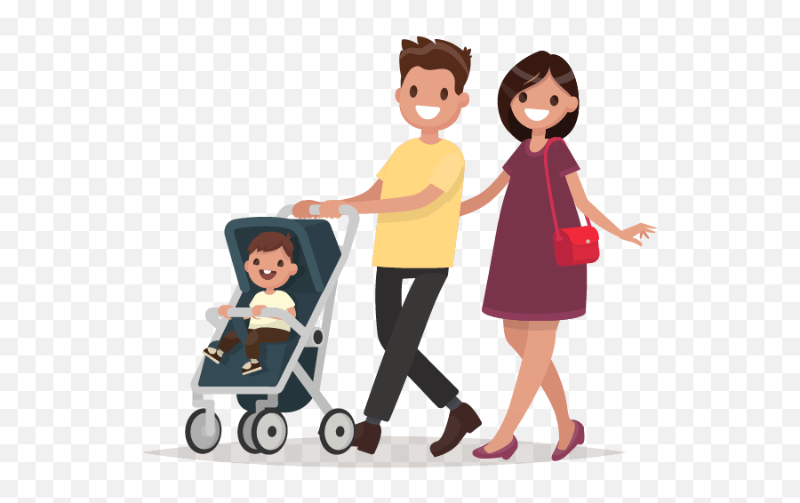 People With Children - Parent And Child Walking Clipart Mom Pushing Stroller Clipart Png,Parent Png