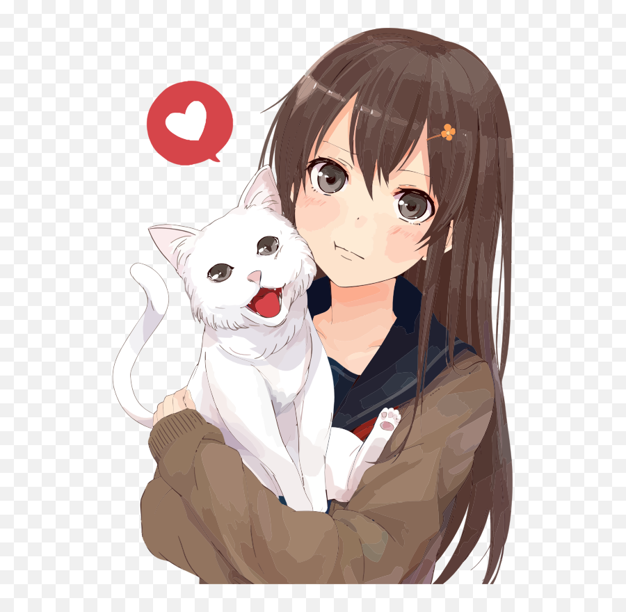 Download Brown Hair Anime Catgirl - Anime Girl With Brown Hair Png,Anime Cat Png
