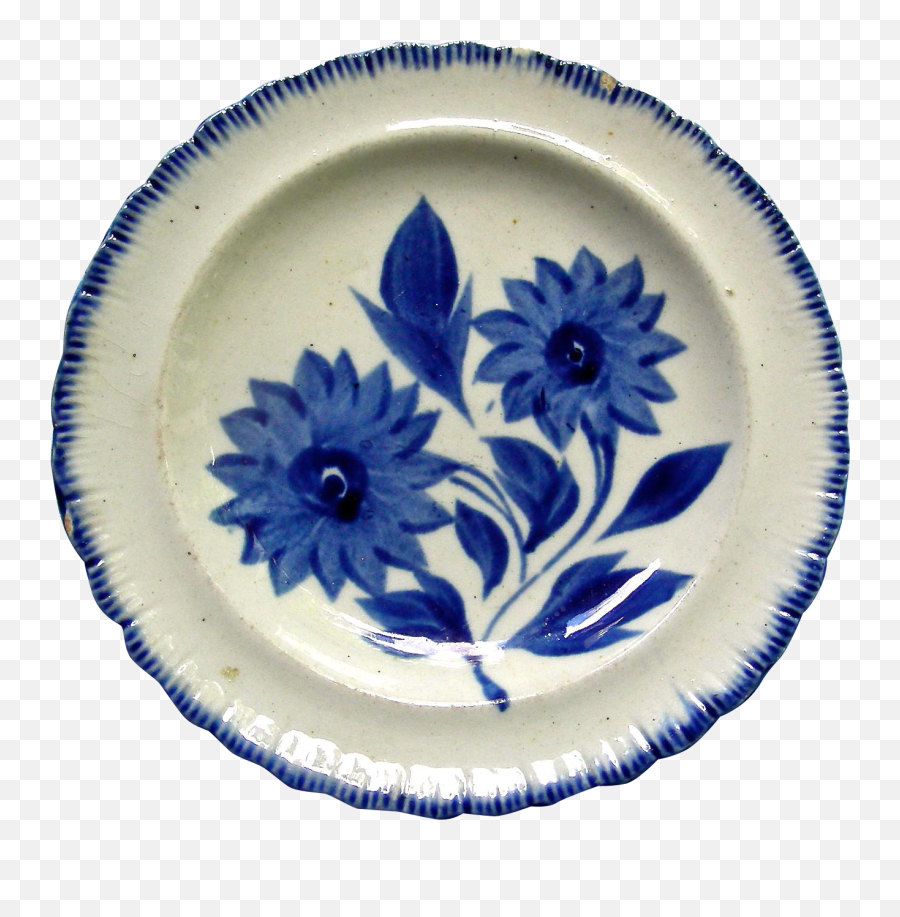 Blue Shell Feather Edge Cup Plate W Floral - Ceramic Png,Blue Shell Png