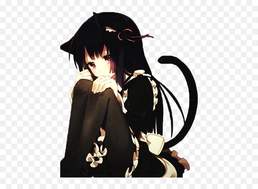 Anime Neko Girl Sad Png Image - Black Haired Neko Anime Girl,Sad Anime Girl Png