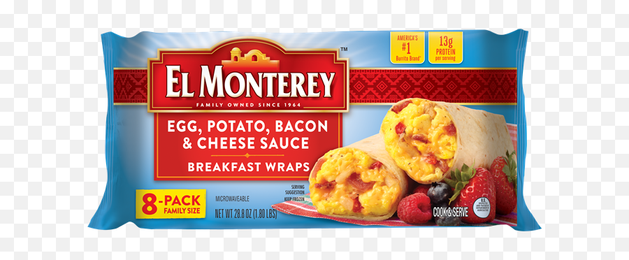 Egg Potato Bacon U0026 Cheese Breakfast Wraps El Monterey - El Monterey Breakfast Burritos Png,Breakfast Transparent