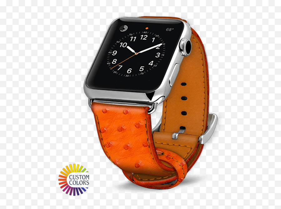 Apple Watch Strap Ostrich Leather - Bracelet Montre Apple Watch Cognac Png,Where To Find The I Icon On Apple Watch