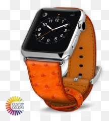 Apple Watch Strap Ostrich Leather - Bracelet Montre Cognac png