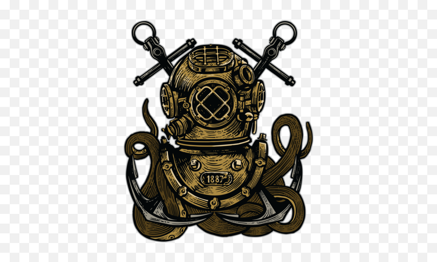 Octopus In A Diving Helmet Surreal T - Shirt Antique Png,Icon Leprechaun Helmet