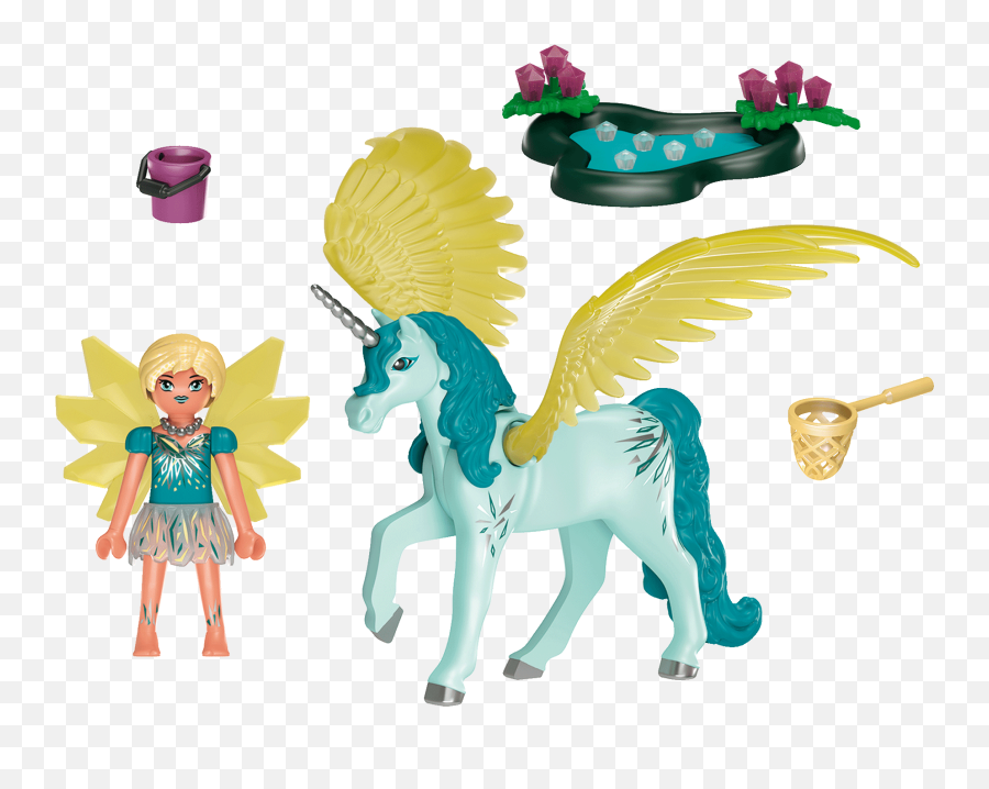 Crystal Fairy With Unicorn - 70809 Playmobil Playmobil Unicorn Png,Black Unicorn Over Blue And Purple Icon
