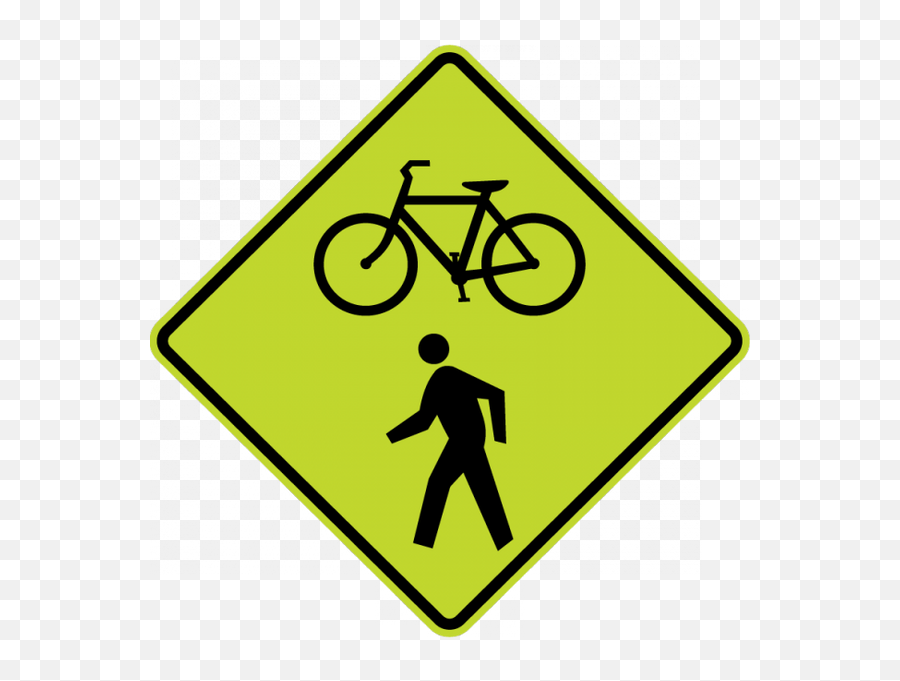 Bicycle I Pedestrian Sign - W1115 Bike Road Signs Png,Yellow Warning Icon