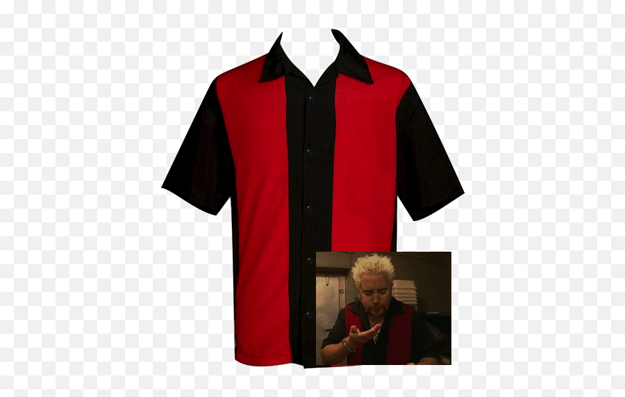 Red And Black Button Down Bowling Shirt Polyester - Polo Shirt Png,Guy Fieri Png